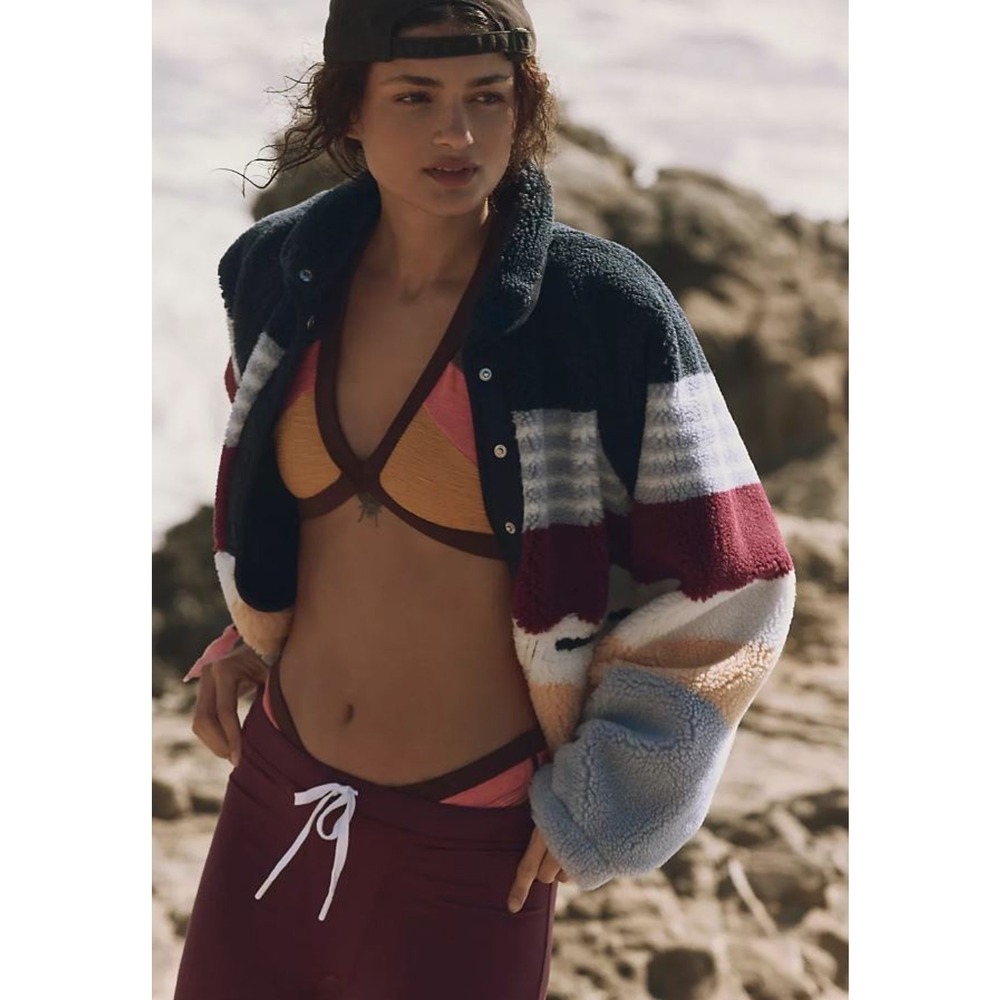 NWT! Free People Hit The Slopes Printed Fleece Jacket Run Stripe SM - Picture 10 of 10